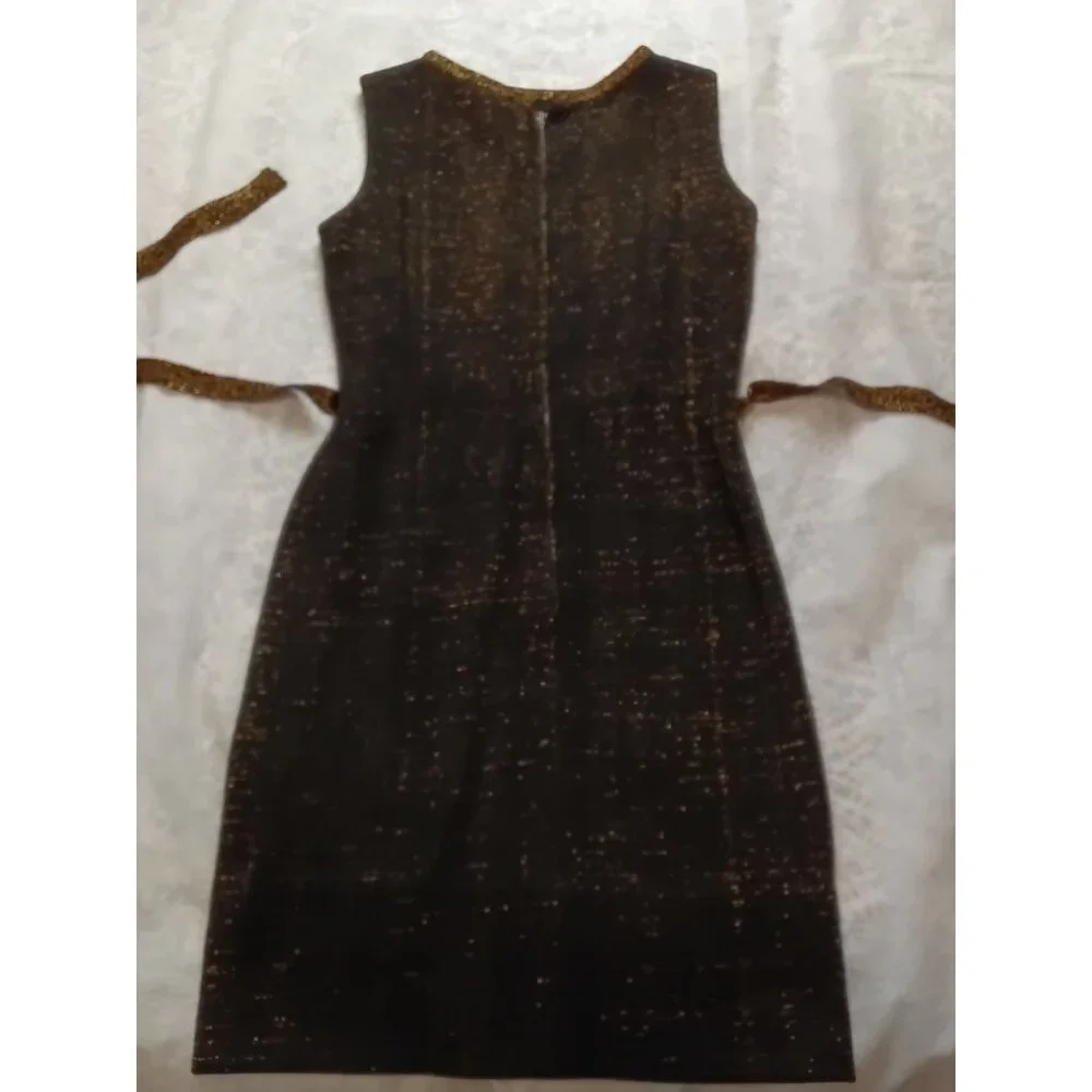 Vintage Camelot Patty Ann Dress Black & Gold Sheath Belted Medium - Picture 4 of 9